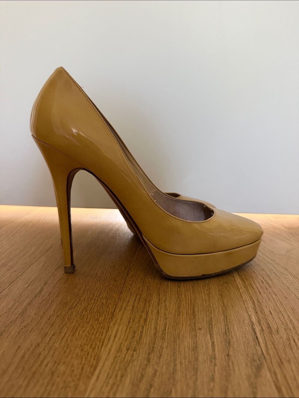 Jimmy Choo Cosmic Mustard Yellow Patent Leather Platform Pumps